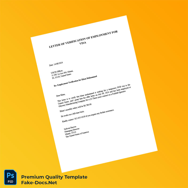 United States Odyssey Manufacturing Company Employment Verification Letter Template (Word & PDF) United States Odyssey Manufacturing Company Employment Verification Letter Template (Word & PDF)