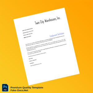 United States Twin City Warehouses Inc Employment Verification Letter Template (Word & PDF)
