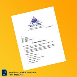 United States Willamette Valley Medical Center Employment Verification Letter Template (Word & PDF) 2 page