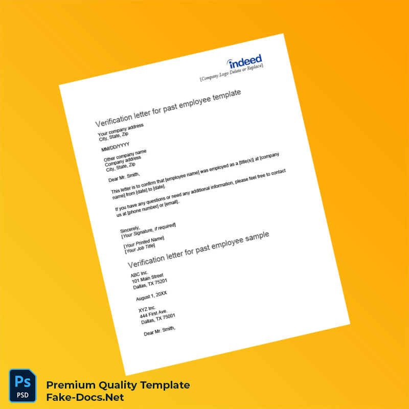 United States XYZ Inc Employment Verification Letter Template (Word & PDF) 4 page United States XYZ Inc Employment Verification Letter Template (Word & PDF) 4 page