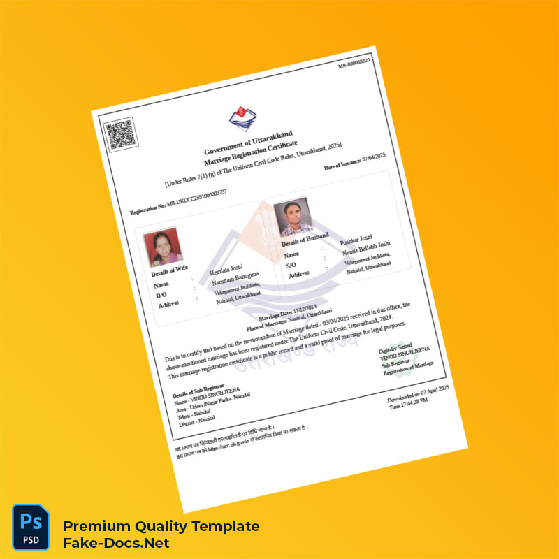 Uttarakhand Government Marriage Registration Certificate Template (Word & PDF) Uttarakhand Government Marriage Registration Certificate Template (Word & PDF)
