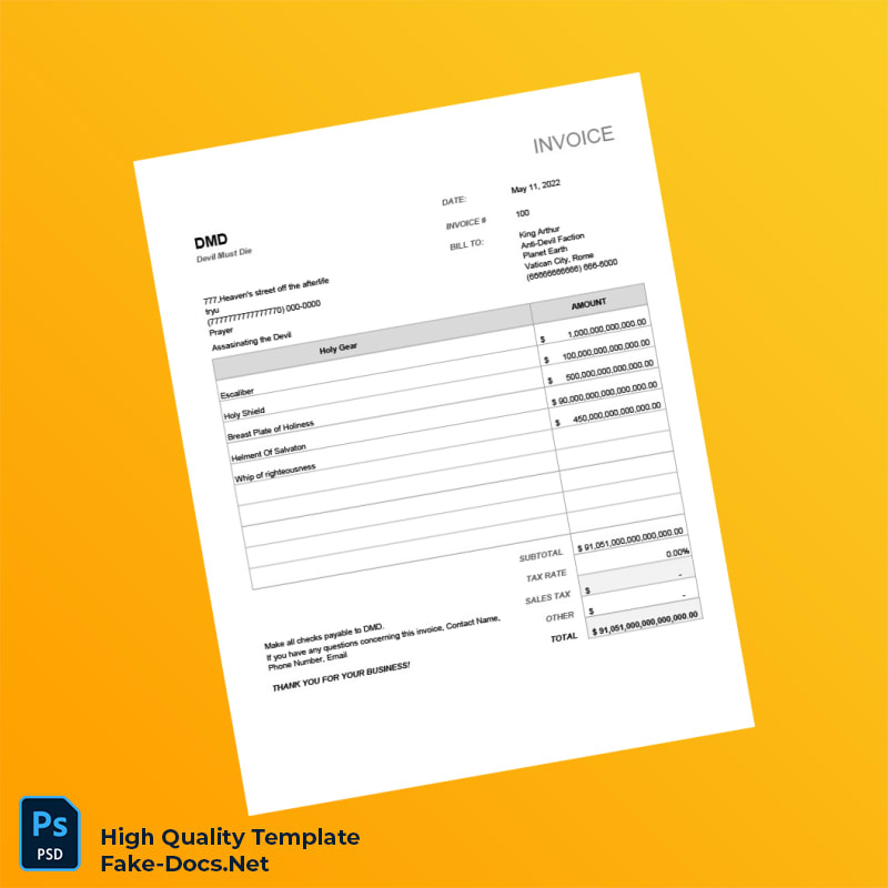 Vatican City Devil Must Die Invoice Template in Word and PDF formats Vatican City Devil Must Die Invoice Template in Word and PDF formats