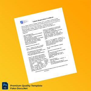 Vehicle Registration Certificate Template (Word & PDF) 2 page