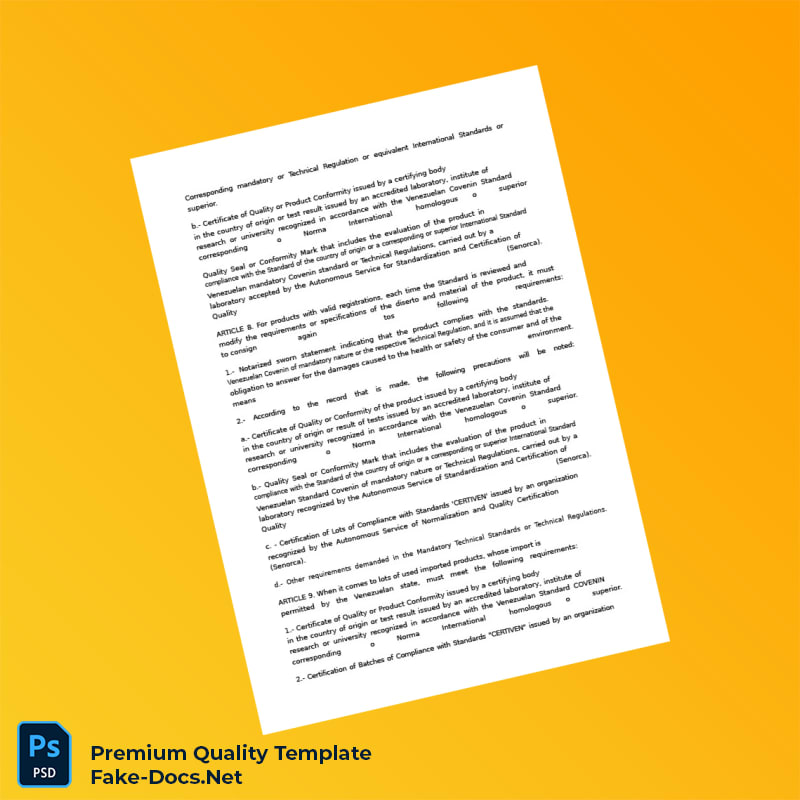 Venezuela Ministry of Commerce National Products Registration Certificate Template (Word & PDF) 6 page Venezuela Ministry of Commerce National Products Registration Certificate Template (Word & PDF) 6 page