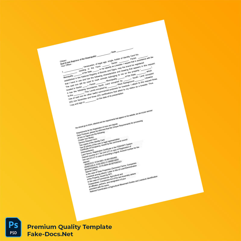 Venezuela Real Estate Registrar Livestock Registration Document Template (Word & PDF) 2 page Venezuela Real Estate Registrar Livestock Registration Document Template (Word & PDF) 2 page