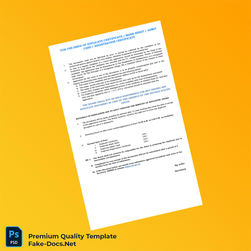 West Bengal Board of Secondary Education Duplicate Registration Certificate Application Form Template (Word & PDF) 2 page West Bengal Board of Secondary Education Duplicate Registration Certificate Application Form Template (Word & PDF) 2 page