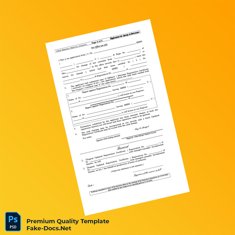 West Bengal Medical Council Registration Certificate Template (Word & PDF) 3 page West Bengal Medical Council Registration Certificate Template (Word & PDF) 3 page