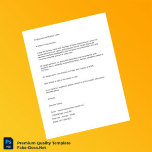 USA Home Improvement Center LLC Employment Verification Letter Template (Word & PDF)