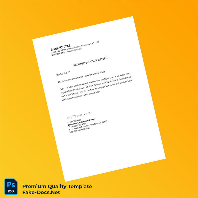 United States Bone Kettle Employment Verification Letter Template (Word & PDF) United States Bone Kettle Employment Verification Letter Template (Word & PDF)