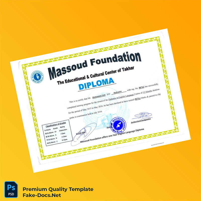 Afghanistan Massoud Foundation Diploma in English Language – High Quality Replacement Template Afghanistan Massoud Foundation Diploma in English Language – High Quality Replacement Template