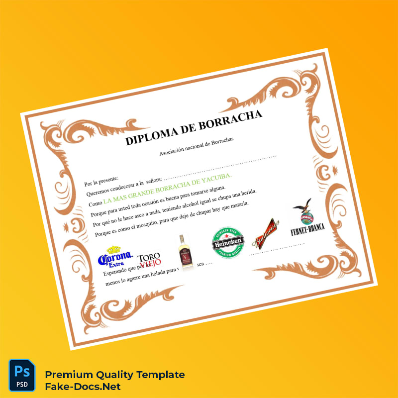 Bolivia Asociación Nacional de Borrachos Diploma de Drunkard Template – High Quality Replacement Template Bolivia Asociación Nacional de Borrachos Diploma de Drunkard Template – High Quality Replacement Template