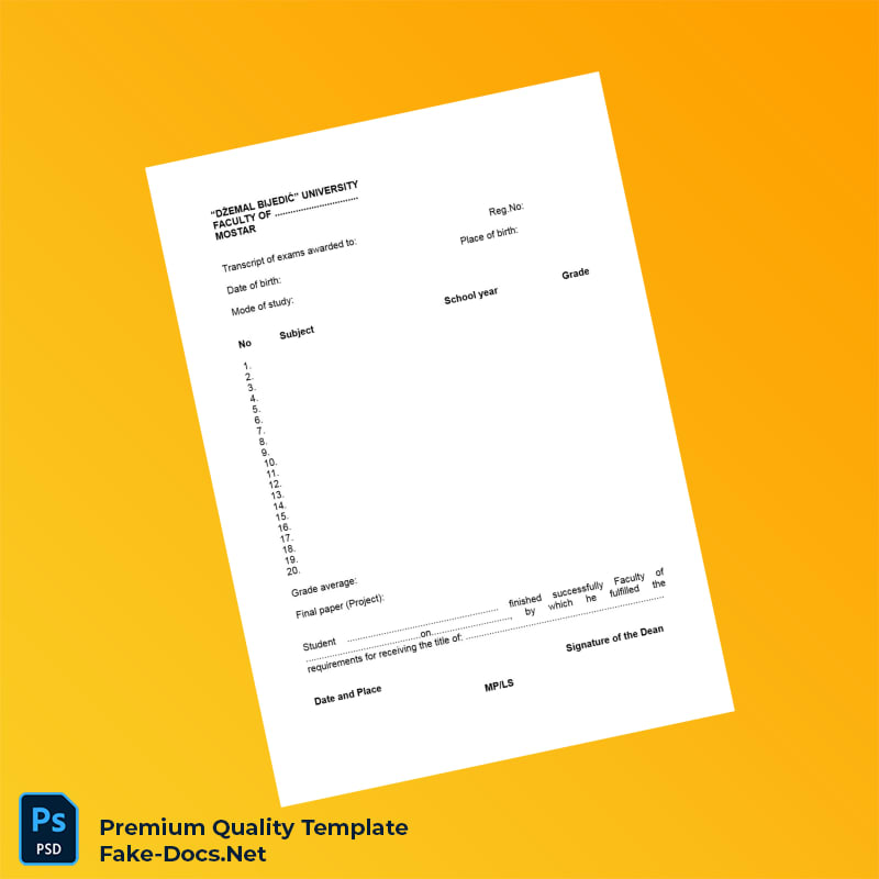 Bosnia and Herzegovina University _Džemal Bijedić_ Diploma Template – High Quality Replacement Template 5 Page Bosnia and Herzegovina University _Džemal Bijedić_ Diploma Template – High Quality Replacement Template 5 Page