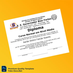 Brazil Aarao Shitini Falcão Soares High School Diploma in Normal Course – High Quality Replacement Template 2 Page