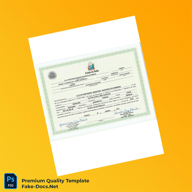 Brazil Bahia Technical High School Diploma in Computer Science – High Quality Replacement Template 2 Page Brazil Bahia Technical High School Diploma in Computer Science – High Quality Replacement Template 2 Page