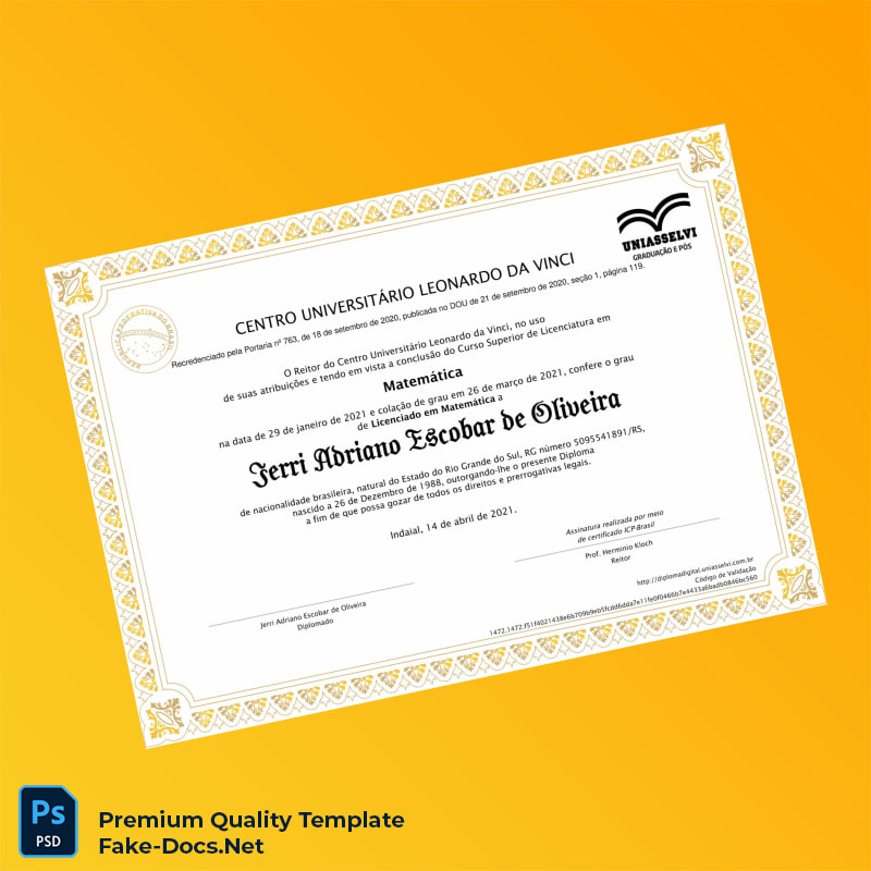 Brazil Centro Universitário Leonardo da Vinci Bachelor of Science in Mathematics Template – High Quality Replacement Template 2 Page Brazil Centro Universitário Leonardo da Vinci Bachelor of Science in Mathematics Template – High Quality Replacement Template 2 Page