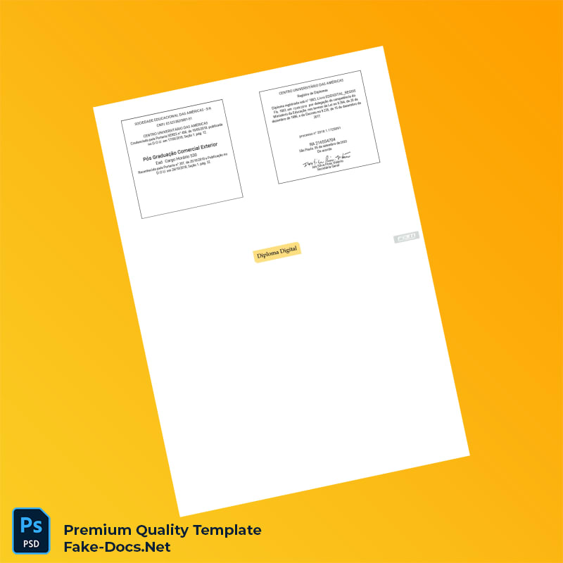 Brazil Centro Universitário das Américas Postgraduate Diploma in Commercial Foreign Trade – High Quality Replacement Template 2 Page Brazil Centro Universitário das Américas Postgraduate Diploma in Commercial Foreign Trade – High Quality Replacement Template 2 Page