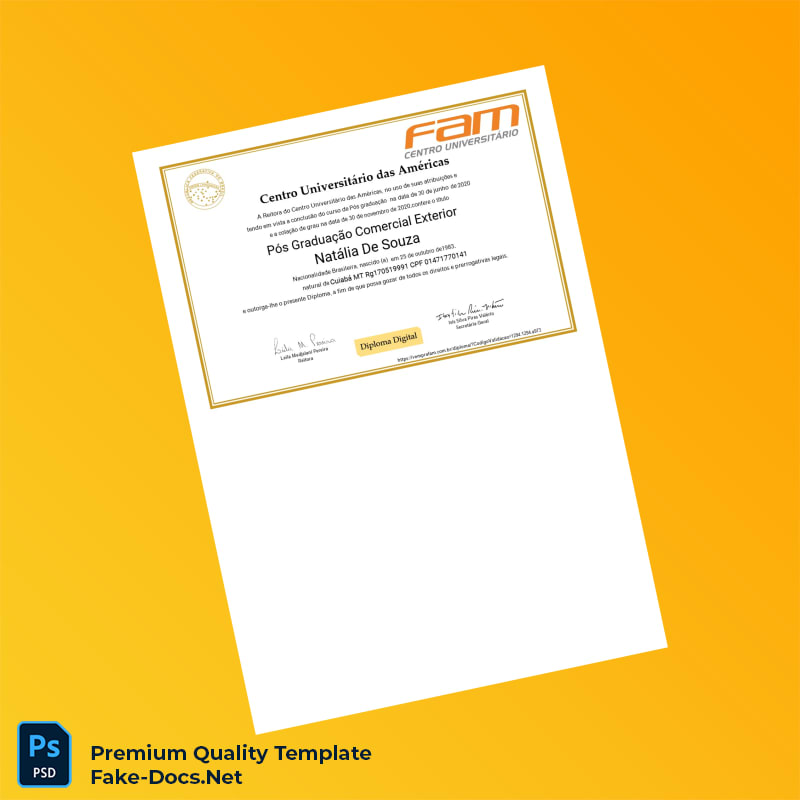 Brazil Centro Universitário das Américas Postgraduate Diploma in Commercial Foreign Trade – High Quality Replacement Template 2 Page Brazil Centro Universitário das Américas Postgraduate Diploma in Commercial Foreign Trade – High Quality Replacement Template 2 Page