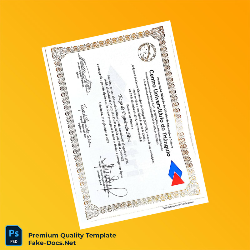 Brazil Centro Universitário do Triângulo Bachelor of Law Diploma – High Quality Replacement Template 2 Page Brazil Centro Universitário do Triângulo Bachelor of Law Diploma – High Quality Replacement Template 2 Page