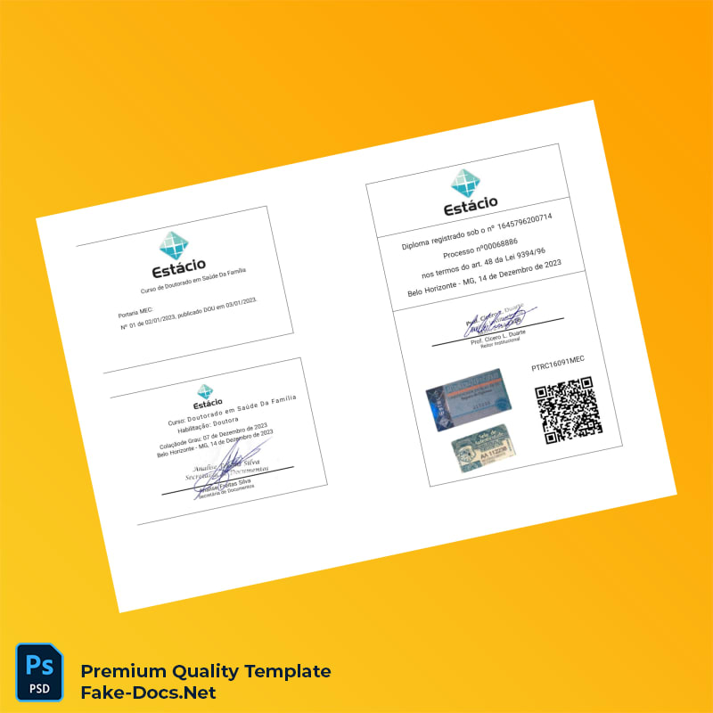 Brazil Estácio University Doctorate in Family Health Diploma – High Quality Replacement Template 2 Page Brazil Estácio University Doctorate in Family Health Diploma – High Quality Replacement Template 2 Page