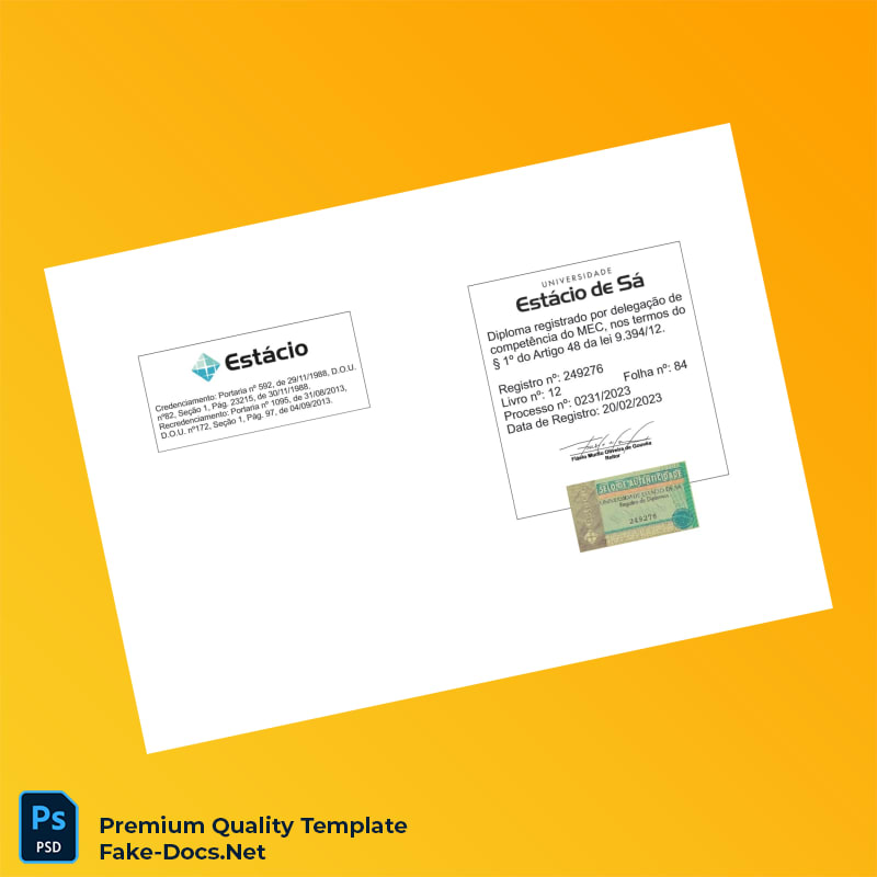 Brazil Estácio de Sá Licentiate Degree in Pedagogy Template – High Quality Replacement Template 2 Page Brazil Estácio de Sá Licentiate Degree in Pedagogy Template – High Quality Replacement Template 2 Page