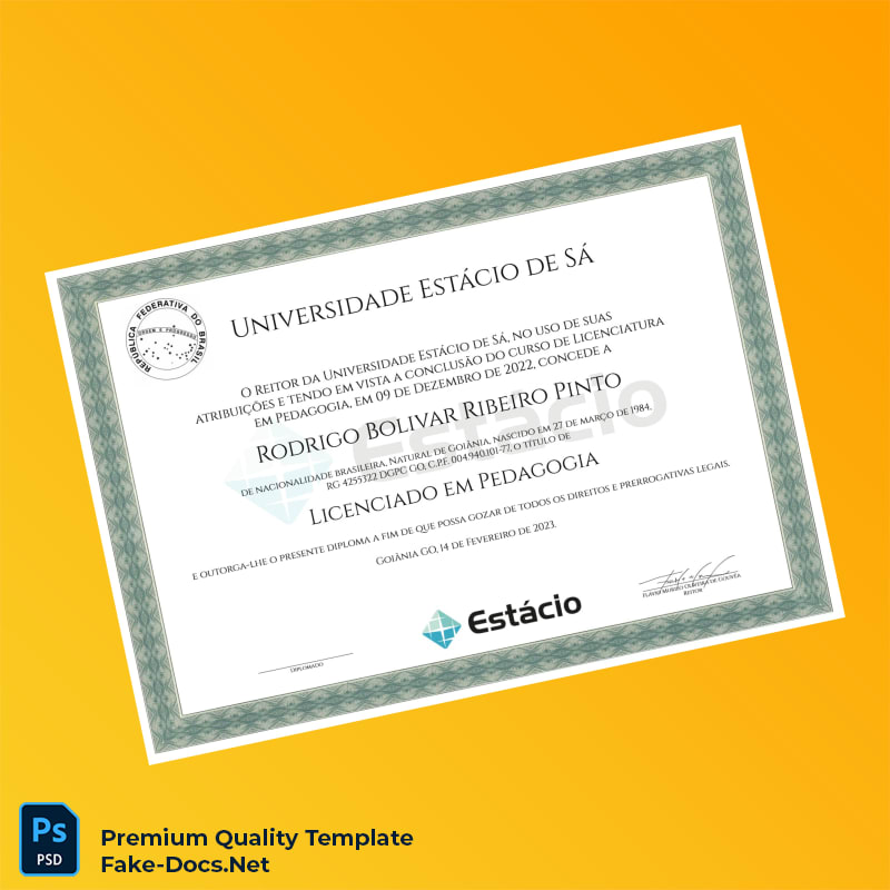Brazil Estácio de Sá Licentiate Degree in Pedagogy Template – High Quality Replacement Template 2 Page Brazil Estácio de Sá Licentiate Degree in Pedagogy Template – High Quality Replacement Template 2 Page