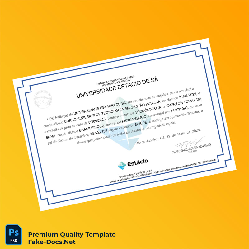 Brazil Estácio de Sá University Technologist Diploma in Public Management – High Quality Replacement Template 2 Page Brazil Estácio de Sá University Technologist Diploma in Public Management – High Quality Replacement Template 2 Page