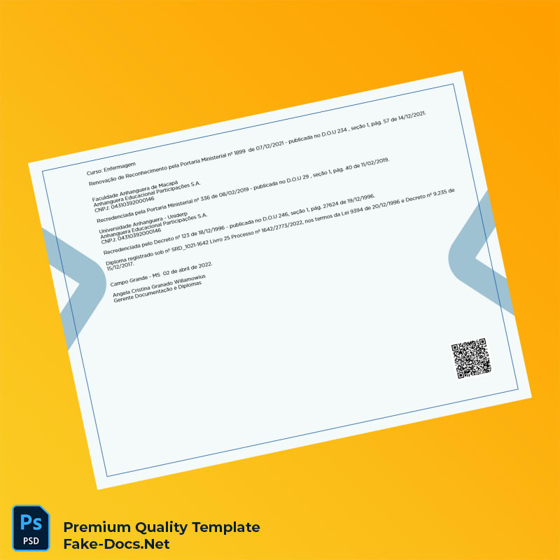 Brazil Faculdade Anhanguera de Macapá Bachelor of Nursing Template – High Quality Replacement Template 2 Page Brazil Faculdade Anhanguera de Macapá Bachelor of Nursing Template – High Quality Replacement Template 2 Page