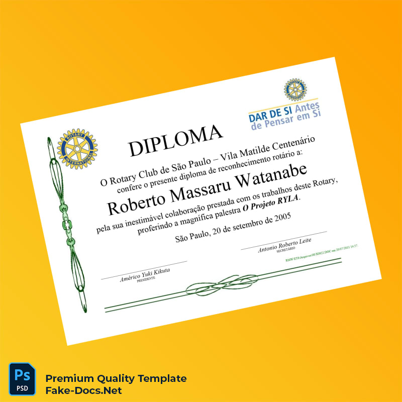 Brazil Rotary Club Vila Matilde Diploma – High Quality Replacement Template Brazil Rotary Club Vila Matilde Diploma – High Quality Replacement Template