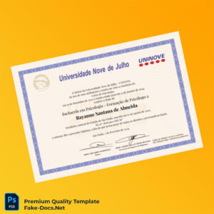 Brazil Universidade Nove de Julho Bachelor of Psychology Template – High Quality Replacement Template 2 Page Brazil Universidade Nove de Julho Bachelor of Psychology Template – High Quality Replacement Template 2 Page