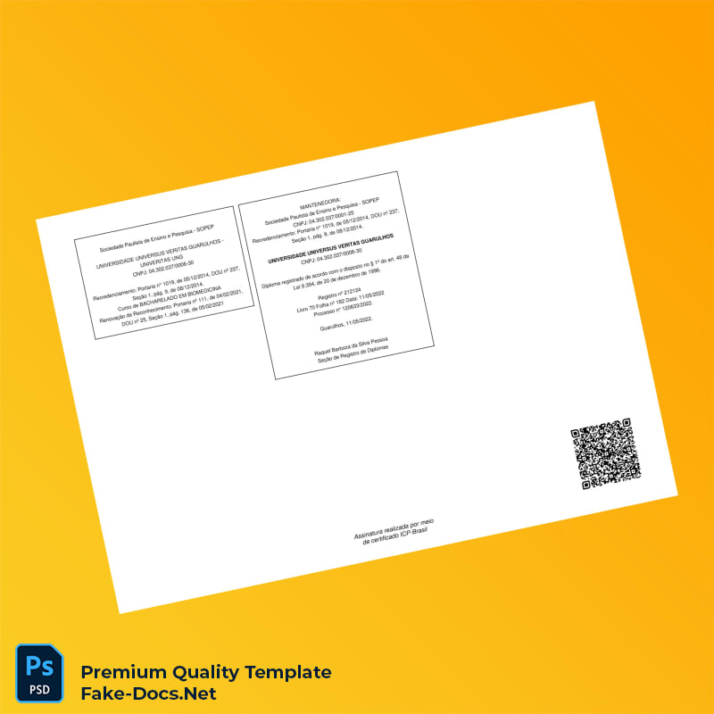 Brazil Universidade Univers Veritas Guarulhos Bachelor of Science in Biomedicine Template – High Quality Replacement Template 2 Page Brazil Universidade Univers Veritas Guarulhos Bachelor of Science in Biomedicine Template – High Quality Replacement Template 2 Page