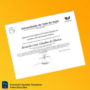 Brazil Universidade do Vale do Itajaí Bachelor of Culinary Arts Chef Diploma – High Quality Replacement Template Brazil Universidade do Vale do Itajaí Bachelor of Culinary Arts Chef Diploma – High Quality Replacement Template