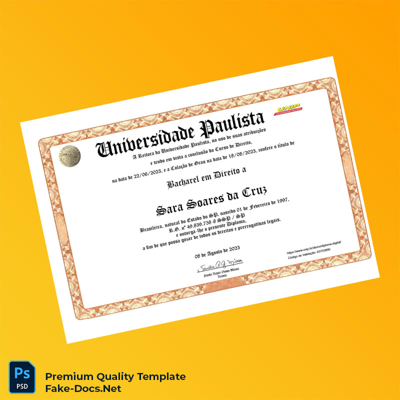 Brazil University Paulista Bachelor of Law Template – High Quality Replacement Template 2 Page Brazil University Paulista Bachelor of Law Template – High Quality Replacement Template 2 Page