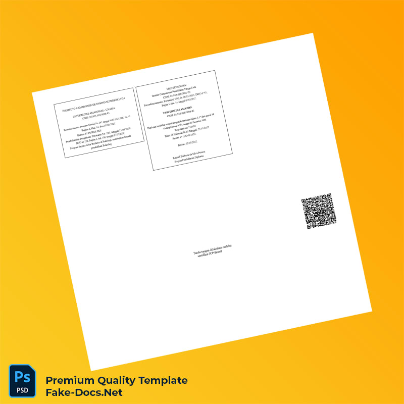 Brazil University of Amazon Bachelor of Psychology Diploma – High Quality Replacement Template 2 Page Brazil University of Amazon Bachelor of Psychology Diploma – High Quality Replacement Template 2 Page