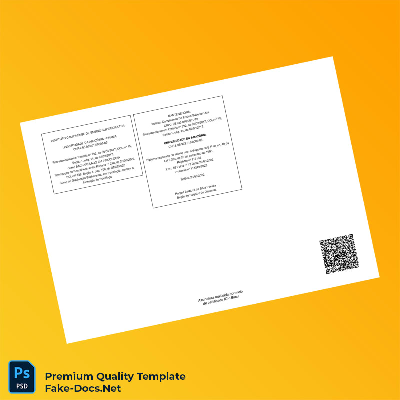 Brazil University of Amazonia Bachelor of Psychology Template – High Quality Replacement Template 2 Page Brazil University of Amazonia Bachelor of Psychology Template – High Quality Replacement Template 2 Page