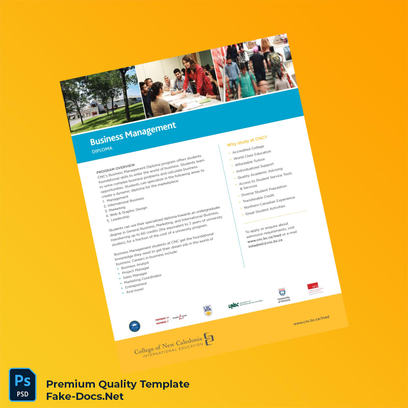 Canada College of New Caledonia Business Management Diploma Template – High Quality Replacement Template 2 Page Canada College of New Caledonia Business Management Diploma Template – High Quality Replacement Template 2 Page