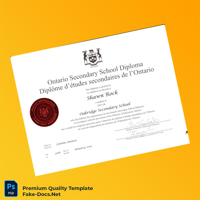 Canada Oakridge Secondary School Ontario Secondary School Diploma – High Quality Replacement Template Canada Oakridge Secondary School Ontario Secondary School Diploma – High Quality Replacement Template