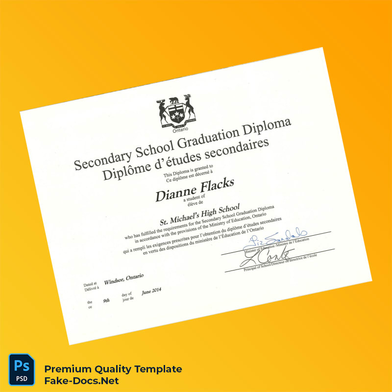 Canada St. Michael’s High School High School Diploma Template – High Quality Replacement Template Canada St. Michael’s High School High School Diploma Template – High Quality Replacement Template
