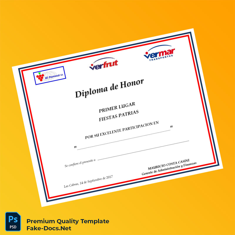 Chile Diploma de Honor in Fiestas Patrias Template – High Quality Replacement Template 2 Page Chile Diploma de Honor in Fiestas Patrias Template – High Quality Replacement Template 2 Page