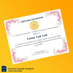 Chile Escuela Porongo Diploma of Honor Certificate – High Quality Replacement Template 3 Page Chile Escuela Porongo Diploma of Honor Certificate – High Quality Replacement Template 3 Page