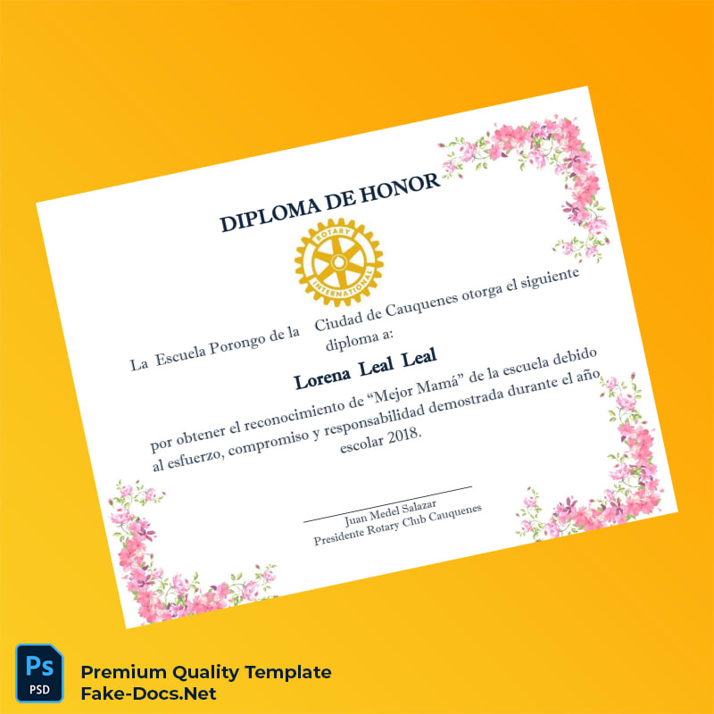 Chile Escuela Porongo Diploma of Honor Certificate – High Quality Replacement Template 3 Page Chile Escuela Porongo Diploma of Honor Certificate – High Quality Replacement Template 3 Page