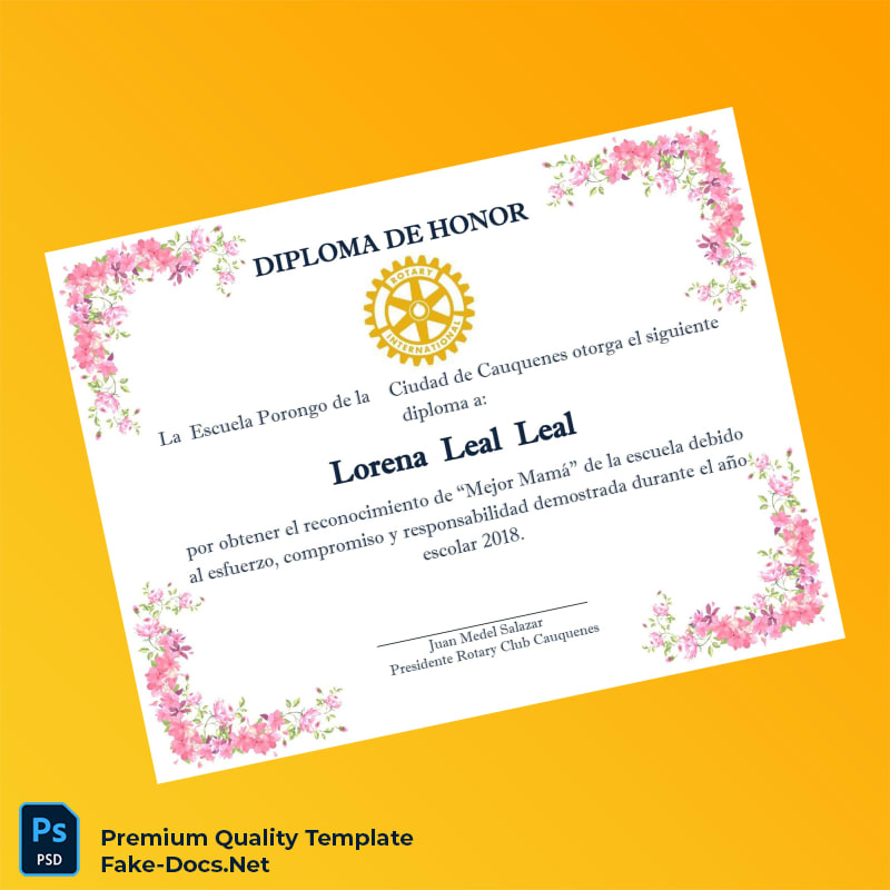 Chile Escuela Porongo Diploma of Honor Certificate – High Quality Replacement Template 3 Page Chile Escuela Porongo Diploma of Honor Certificate – High Quality Replacement Template 3 Page