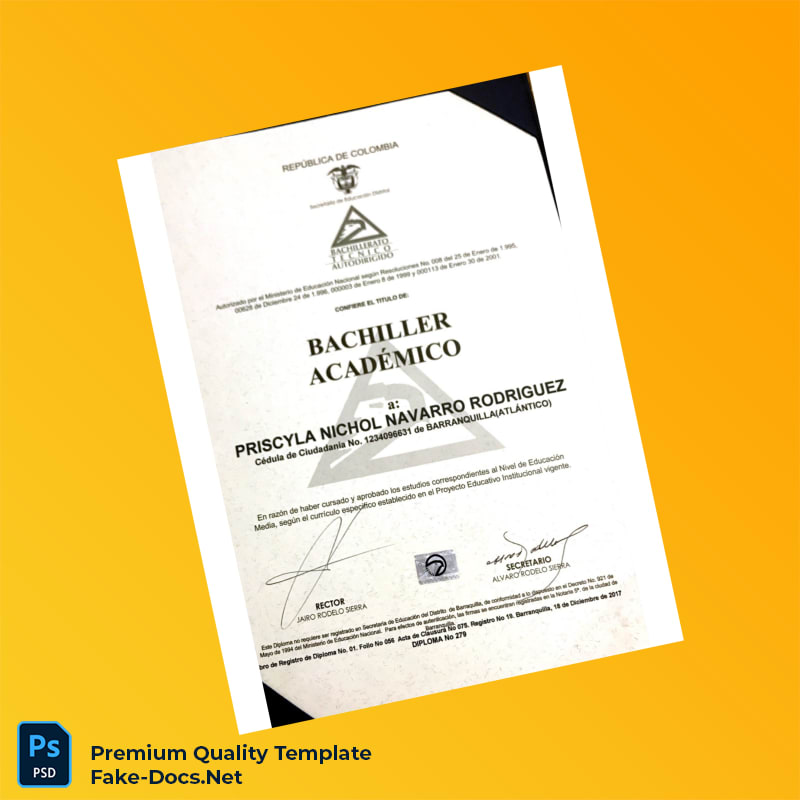 Colombia Barranquilla Technical High School Academic Bachelor Diploma Template – High Quality Replacement Template 2 Page Colombia Barranquilla Technical High School Academic Bachelor Diploma Template – High Quality Replacement Template 2 Page
