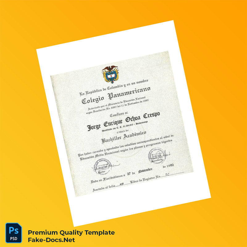 Colombia Colegio Panamericano Bachelor Certificate – High Quality Replacement Template Colombia Colegio Panamericano Bachelor Certificate – High Quality Replacement Template