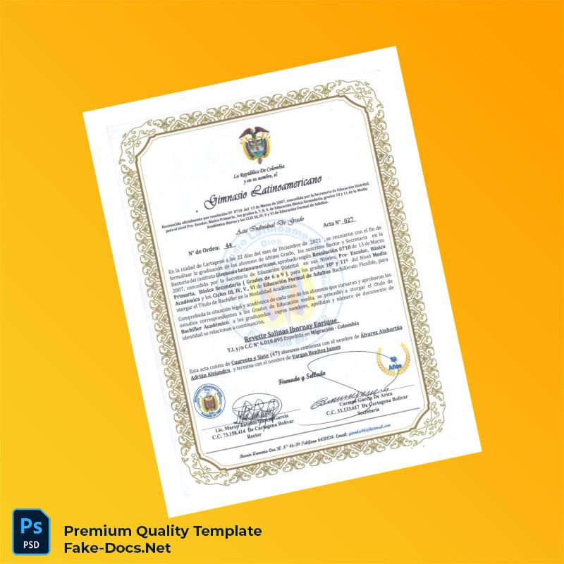 Colombia Gimnasio Latinoamericano Academic Bachelor Diploma – High Quality Replacement Template 2 Page Colombia Gimnasio Latinoamericano Academic Bachelor Diploma – High Quality Replacement Template 2 Page
