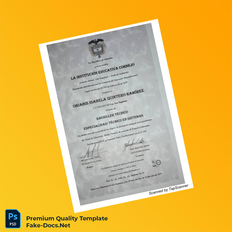 Colombia Institución Educativa Cornejo Technical Bachelor Diploma – High Quality Replacement Template Colombia Institución Educativa Cornejo Technical Bachelor Diploma – High Quality Replacement Template