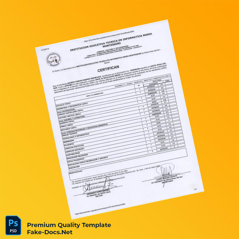 Colombia Institution Educativa Técnica en Informática Marta Montessori Technical Bachelor Certificate – High Quality Replacement Template 3 Page Colombia Institution Educativa Técnica en Informática Marta Montessori Technical Bachelor Certificate – High Quality Replacement Template 3 Page