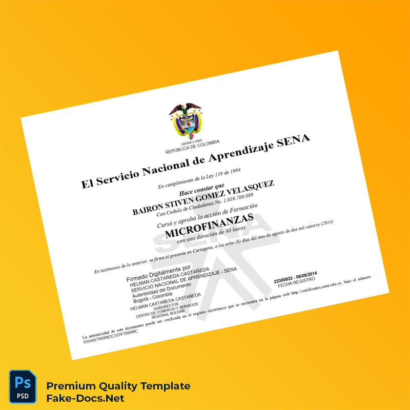 Colombia Servicio Nacional de Aprendizaje SENA Microfinance Diploma – High Quality Replacement Template Colombia Servicio Nacional de Aprendizaje SENA Microfinance Diploma – High Quality Replacement Template
