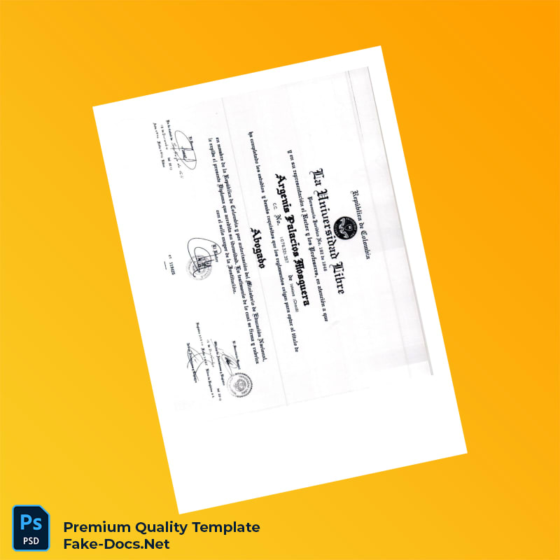 Colombia Universidad Libre Bachelor of Laws Diploma – High Quality Replacement Template 2 Page Colombia Universidad Libre Bachelor of Laws Diploma – High Quality Replacement Template 2 Page