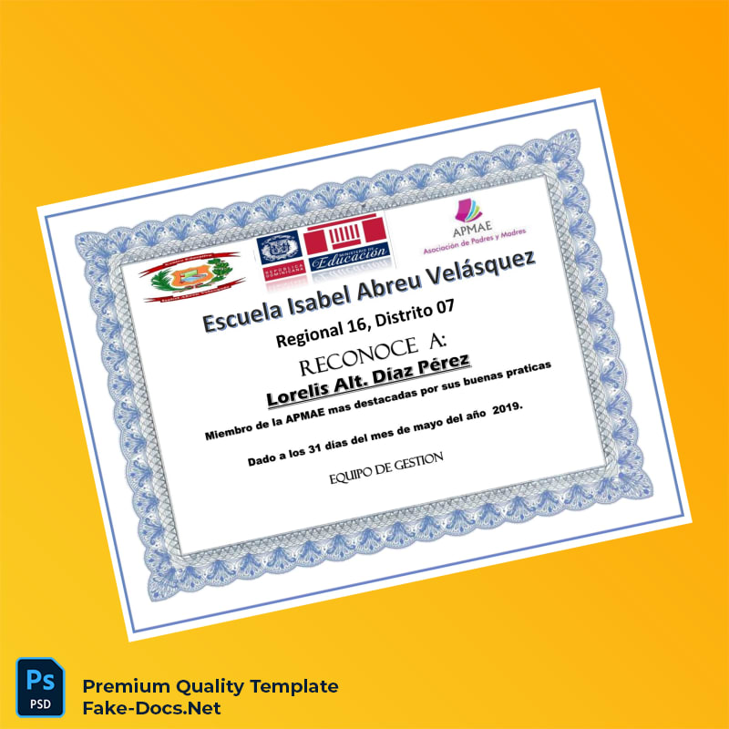 Dominican Republic Escuela Isabel Abreu Velásquez Recognition Diploma – High Quality Replacement Template 5 Page Dominican Republic Escuela Isabel Abreu Velásquez Recognition Diploma – High Quality Replacement Template 5 Page