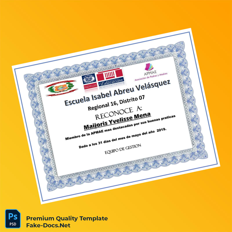 Dominican Republic Escuela Isabel Abreu Velásquez Recognition Diploma – High Quality Replacement Template 5 Page Dominican Republic Escuela Isabel Abreu Velásquez Recognition Diploma – High Quality Replacement Template 5 Page